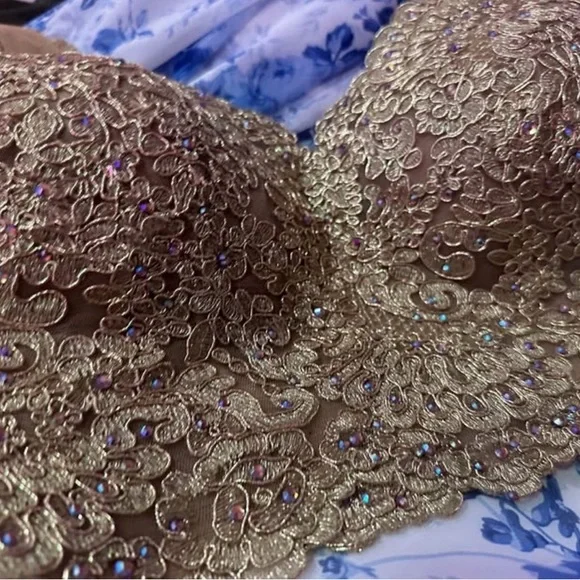 Sherri Hill Gold Lace Two-Piece Prom Dress - Picture 5 of 6